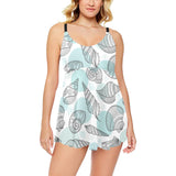 Shell polynesian tribal Chest Sexy Pleated Two Piece Swim Dress