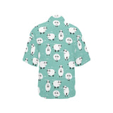 Cute sheep green background Women's All Over Print Hawaiian Shirt