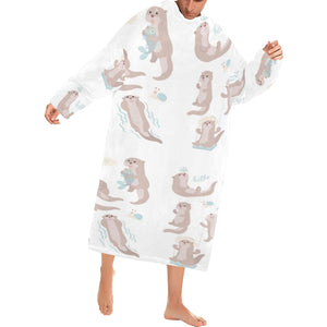 Cute sea otters pattern Blanket Robe with Sleeves