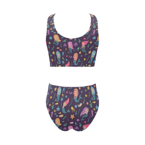 beautiful mermaid Fish jellyfish algae other marin Chest Bowknot High Waisted Bikini Swimsuit