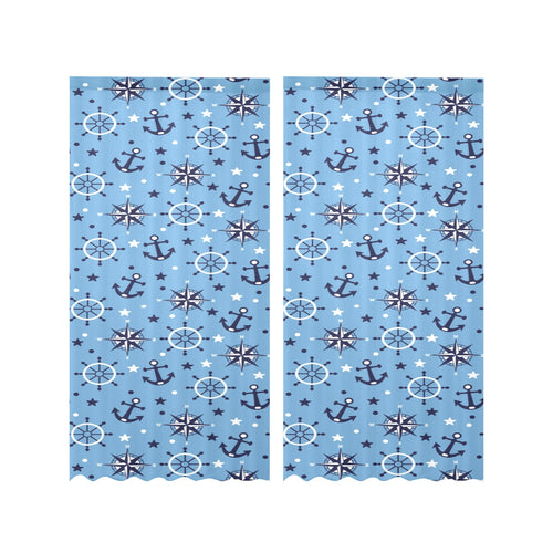 Anchors rudder compass star nautical pattern Gauze Curtain