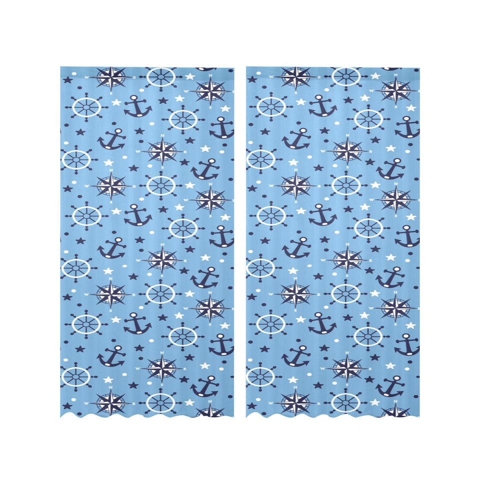Anchors rudder compass star nautical pattern Gauze Curtain