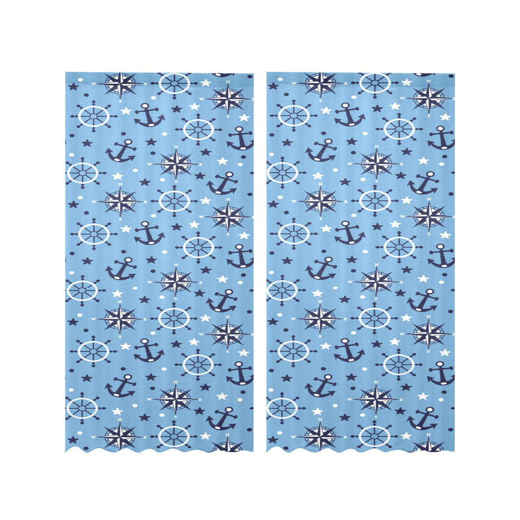 Anchors rudder compass star nautical pattern Gauze Curtain