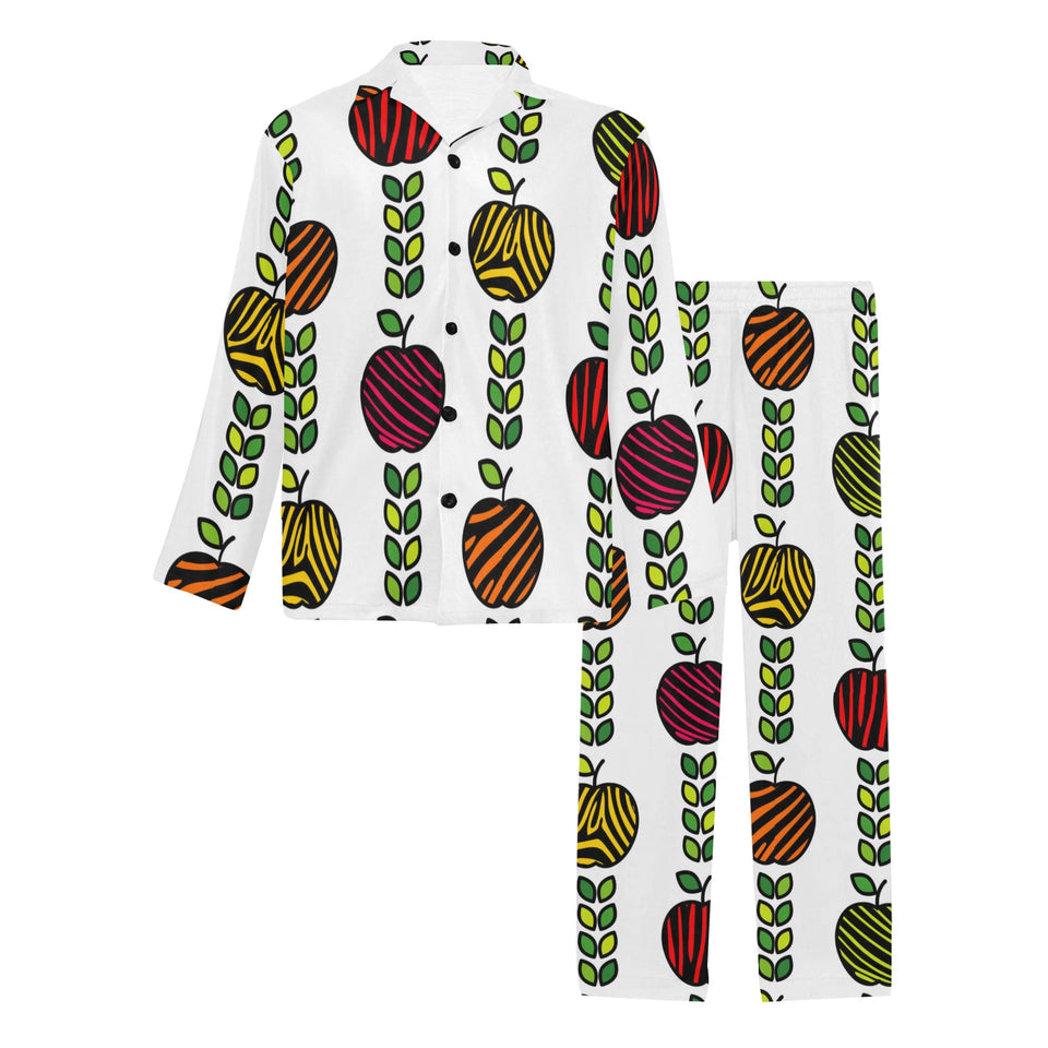 colorful apples leave zebra stripe Men's Long Pajama Set