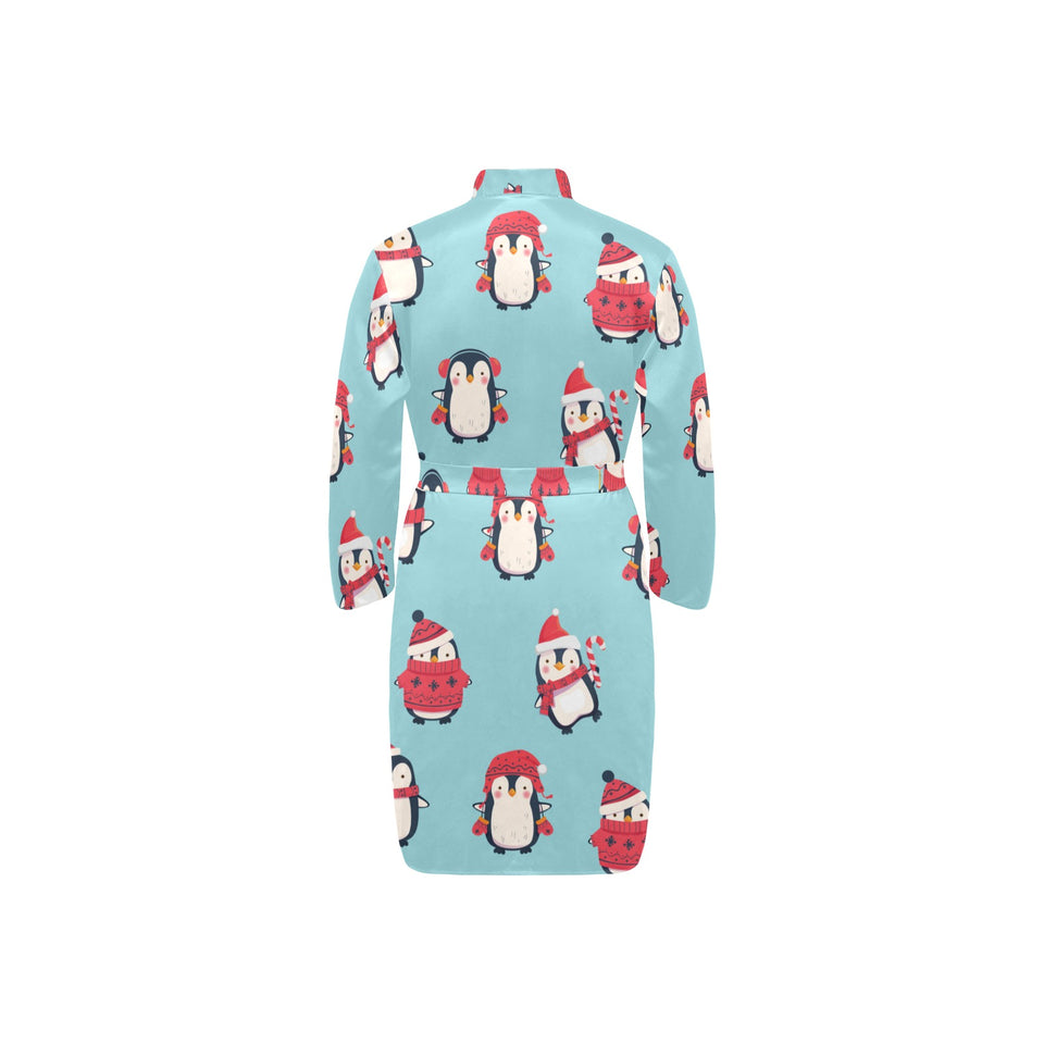 Cute penguin christmas design pattern Men's Long Sleeve Belted Night Robe