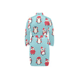 Cute penguin christmas design pattern Men's Long Sleeve Belted Night Robe