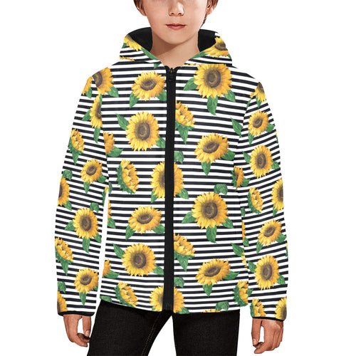 sunflowers ribbon background Kids' Boys' Girls' Padded Hooded Jacket