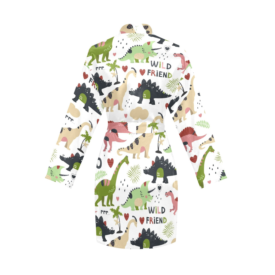 Cute dinosaurs pattern Women's Long Sleeve Belted Night Robe