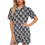 Music Notes Pattern Print Design 01 Women's V-Neck Short Pajama Set