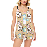 Cow bottle of milk pattern Chest Sexy Pleated Two Piece Swim Dress