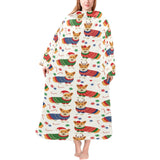 Corgi Christmas Pattern Blanket Robe with Sleeves