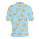 Brown cute pomeranian blue blackground Men's All Over Print Polo Shirt