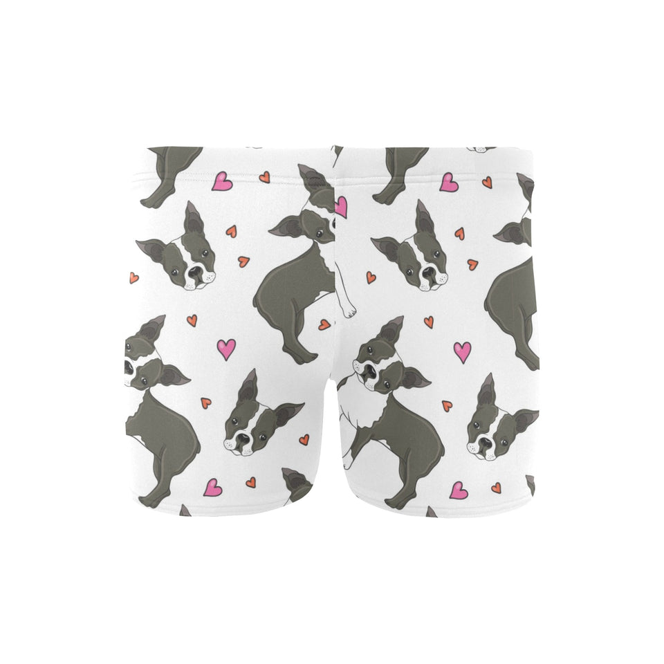 Boston terrier dog hearts vector pattern Men's Swimming Trunks