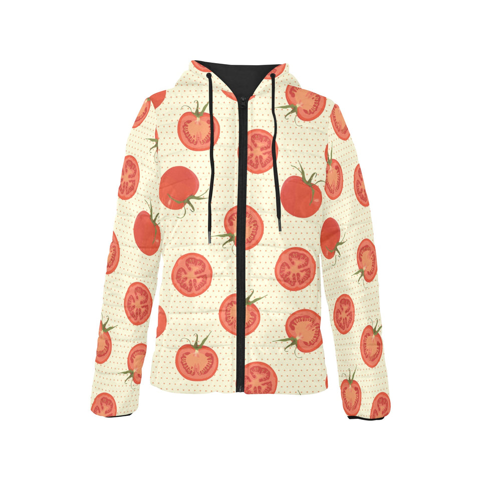 Tomato dot background Women's Padded Hooded Jacket