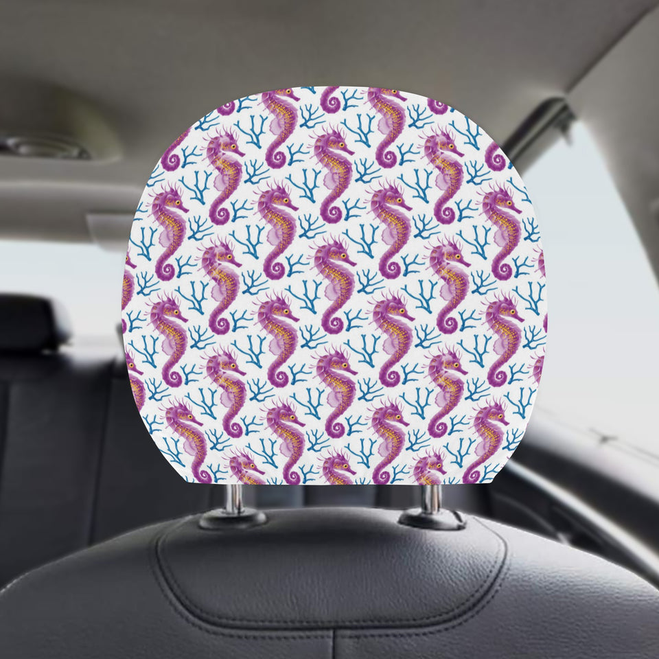 Purple seahorse blue coral pattern Car Headrest Cover