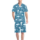 Cute shark pattern Men's V-Neck Short Pajama Set