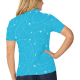 Airplane destinations blue background Women's All Over Print Polo Shirt
