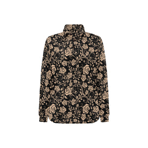 Rose Pattern Print Design 04 Women's Long Sleeve Polo Shirt