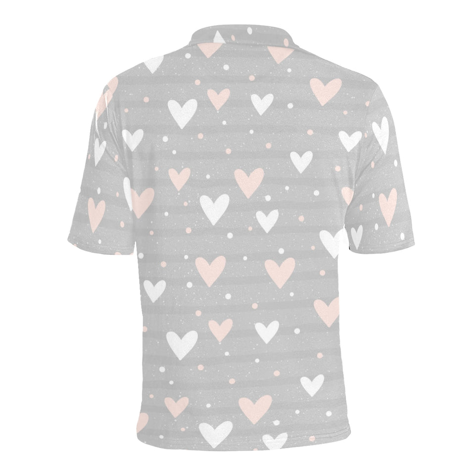 Heart pattern gray background Men's All Over Print Polo Shirt
