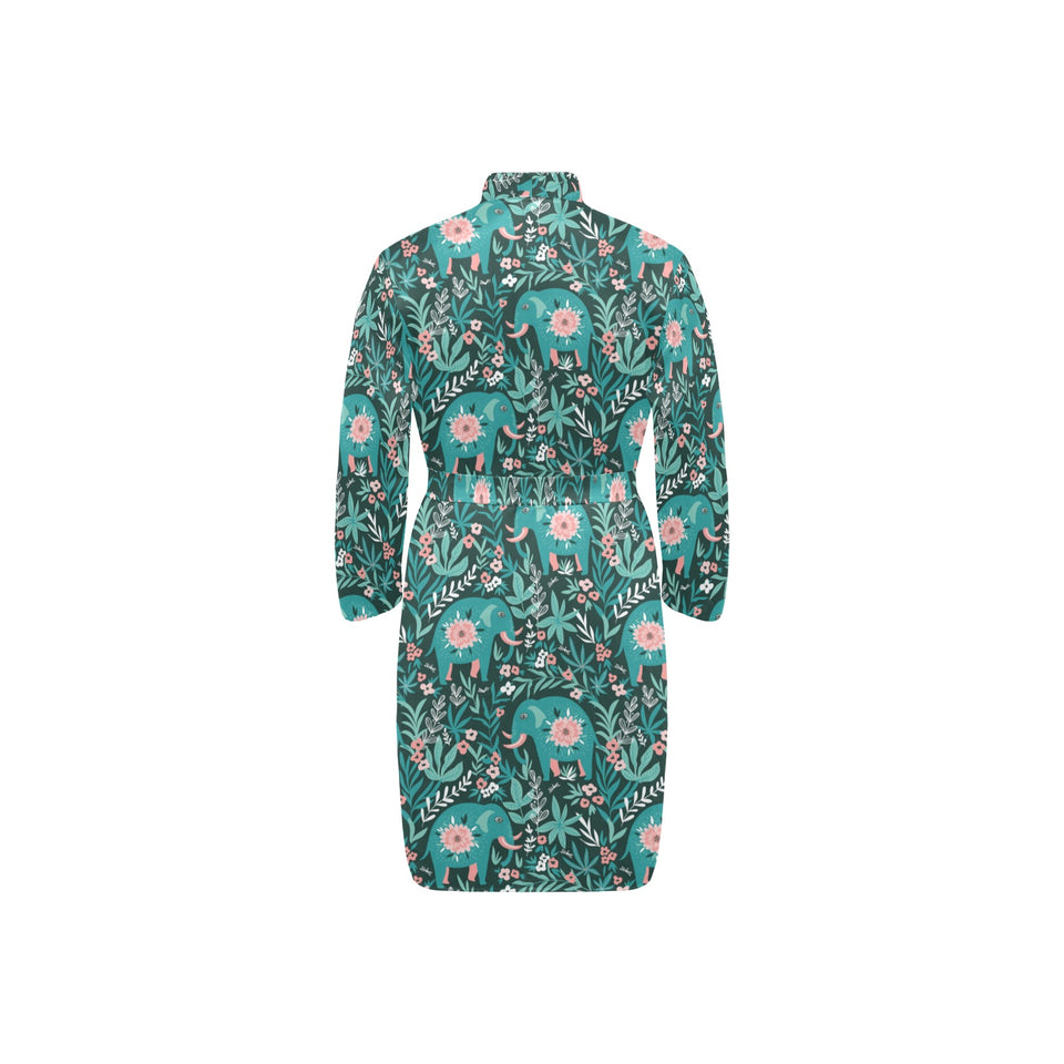 Elephants jungle pattern Men's Long Sleeve Belted Night Robe
