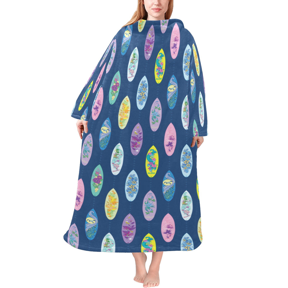 Surfboard Pattern Print Design 03 Blanket Robe with Sleeves