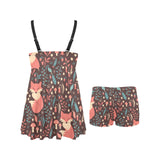 fox leaves mushroom pattern Chest Sexy Pleated Two Piece Swim Dress
