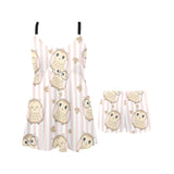 cute owl leaf Chest Sexy Pleated Two Piece Swim Dress