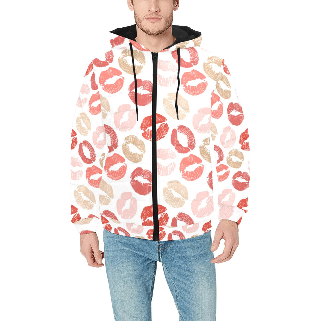 Lips Pattern Print Design 04 Men's Padded Hooded Jacket