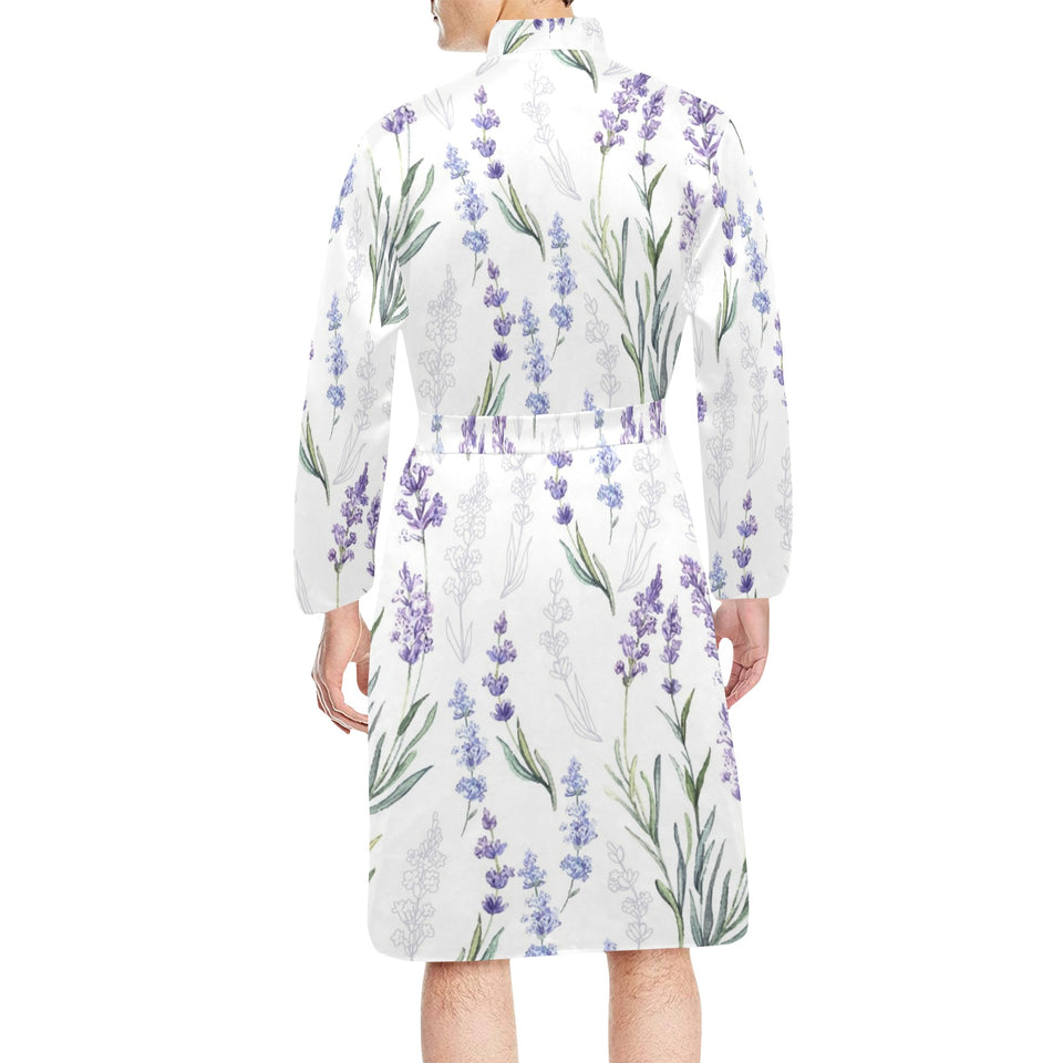 Hand painting Watercolor Lavender Men's Long Sleeve Belted Night Robe