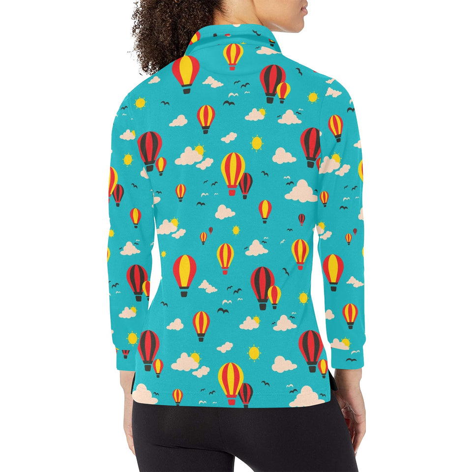 Hot Air Balloon Sky Pattern Women's Long Sleeve Polo Shirt