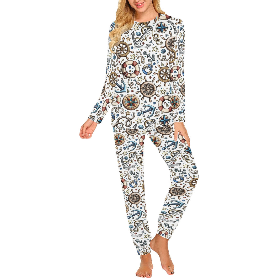 Cute nautical steering wheel anchor pattern Women's All Over Print Pajama Set