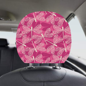 Beautiful dragonfly pink background Car Headrest Cover