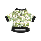 White orchid flower tropical leaves pattern All Over Print Pet Dog Round Neck Fuzzy Shirt