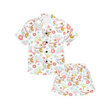 Maneki neko cat fan sakura Kids' Boys' Girls' V-Neck Short Pajama Set