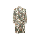 Monkey tropical leaves background Men's Long Sleeve Belted Night Robe