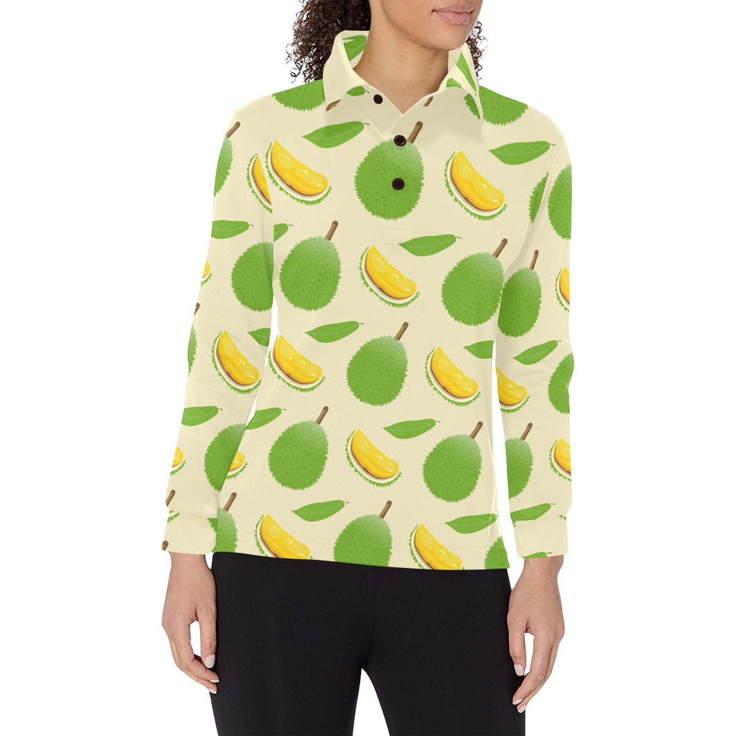 Durian pattern Women's Long Sleeve Polo Shirt
