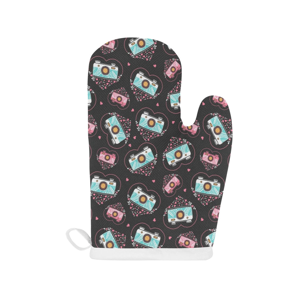 Camera Pattern Print Design 04 Heat Resistant Oven Mitts