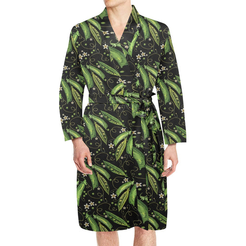Green Peas Pattern Print Design 02 Men's Long Sleeve Belted Night Robe
