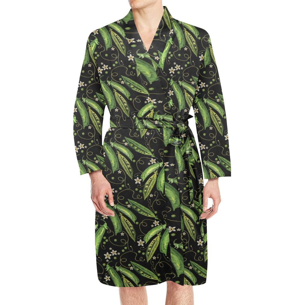 Green Peas Pattern Print Design 02 Men's Long Sleeve Belted Night Robe