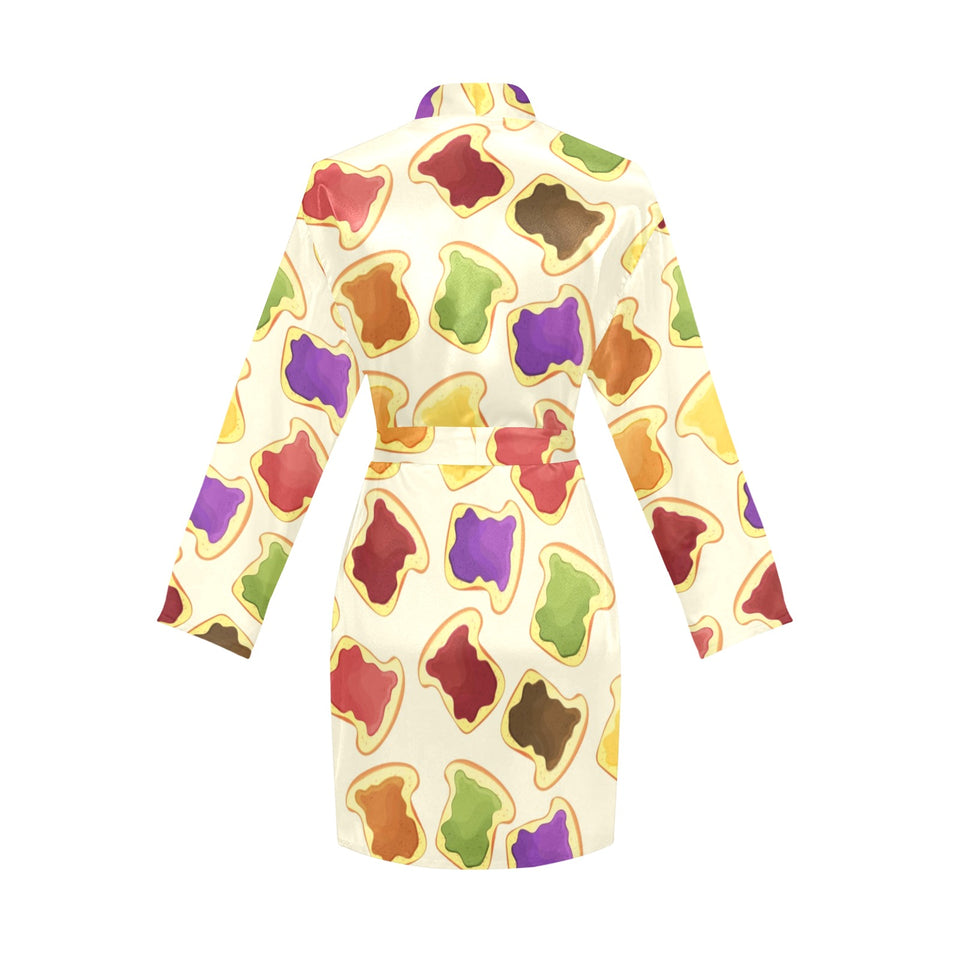 Bread Toast Pattern Print Design 02 Women's Long Sleeve Belted Night Robe