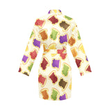 Bread Toast Pattern Print Design 02 Women's Long Sleeve Belted Night Robe