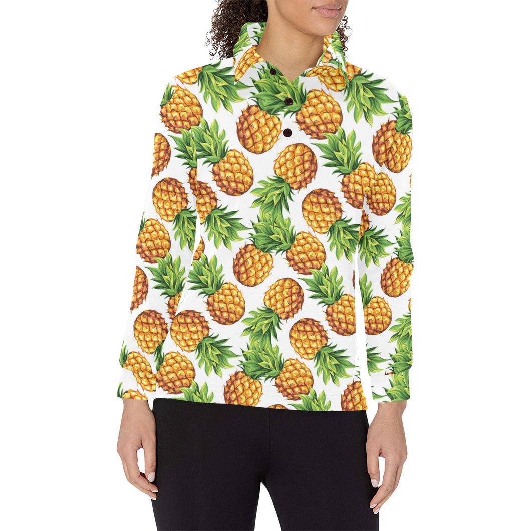 Pineapples design pattern Women's Long Sleeve Polo Shirt