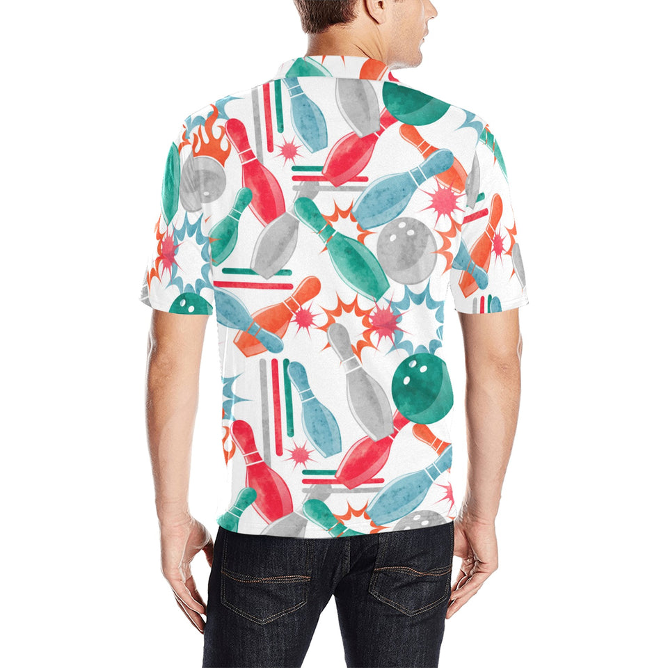 Watercolor bowling pattern Men's All Over Print Polo Shirt