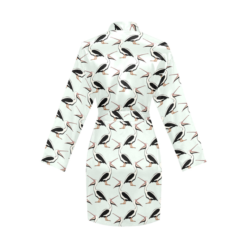 Pelican Pattern Print Design 02 Women's Long Sleeve Belted Night Robe