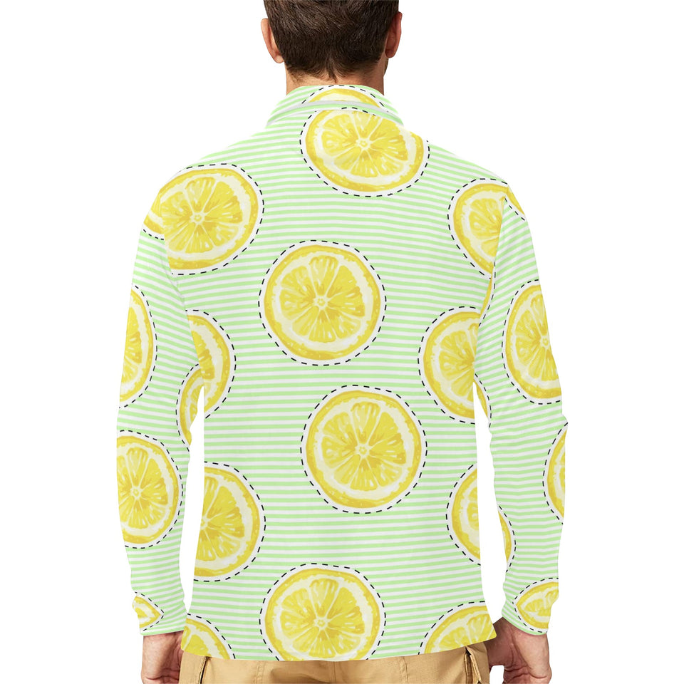 slice of lemon pattern Men's Long Sleeve Polo Shirt