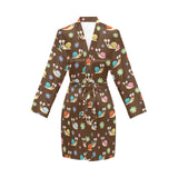 Snail Pattern Print Design 03 Women's Long Sleeve Belted Night Robe