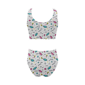 Candy design pattern Chest Bowknot High Waisted Bikini Swimsuit