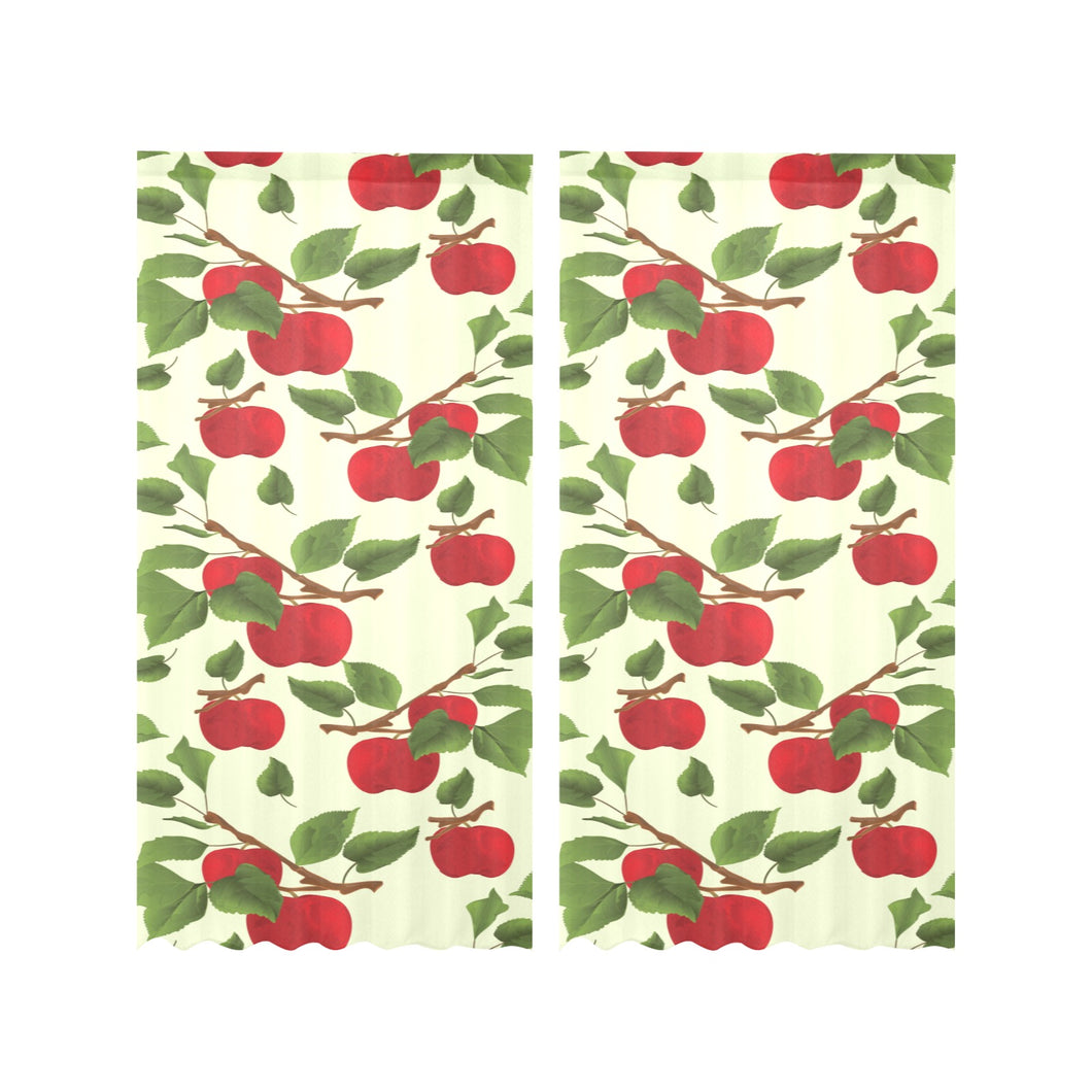 Red apples leaves pattern Gauze Curtain