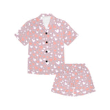 coral white heart pattern Kids' Boys' Girls' V-Neck Short Pajama Set
