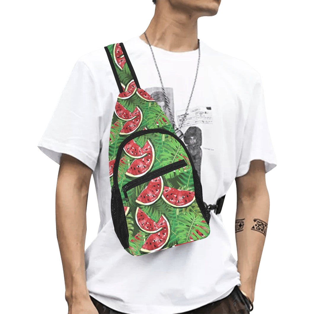 Watermelons tropical palm leaves pattern backgroun All Over Print Chest Bag